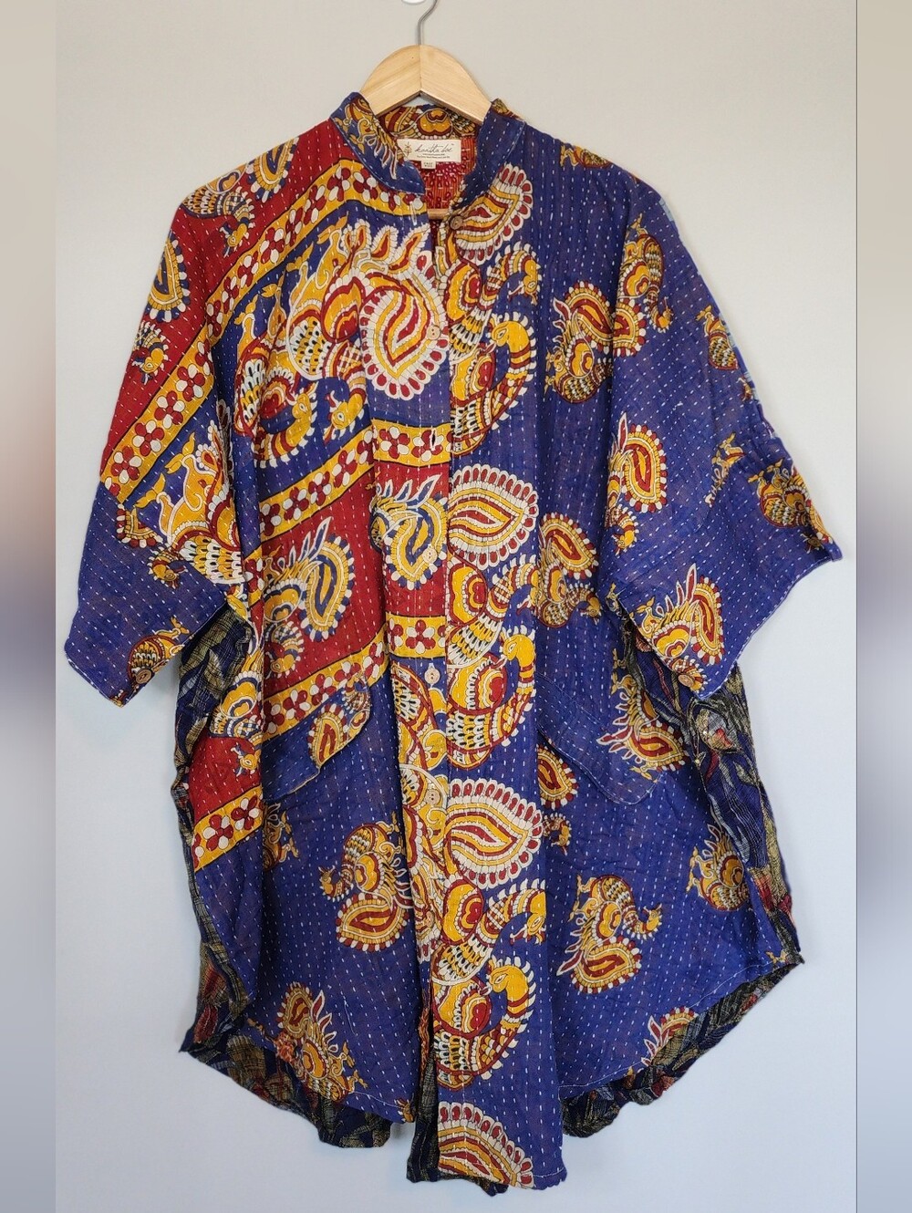 Kantha Bae Free To Be Tunic Top Embroidered Sequin Peacock Blue One Size